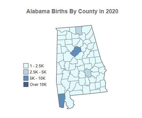 Alabama Births By County in 2020