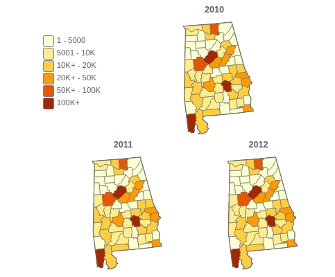 Alabama Black or African American Population By County, 2010-2018