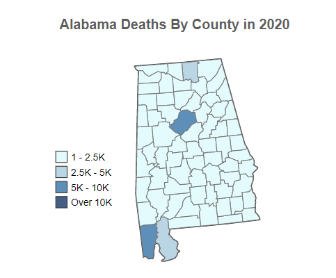 Alabama Deaths By County in 2020