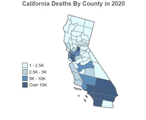 California Deaths By County in 2020