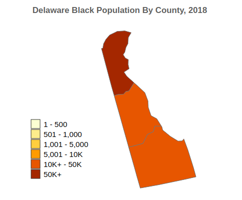 Delaware Black or African American Population By County, 2018