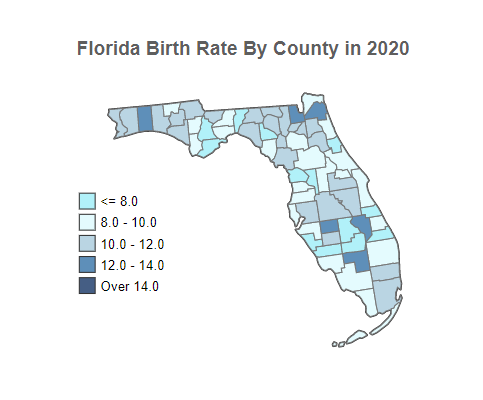 Florida Birth Rate By County in 2020