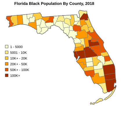 Florida Black or African American Population By County, 2018