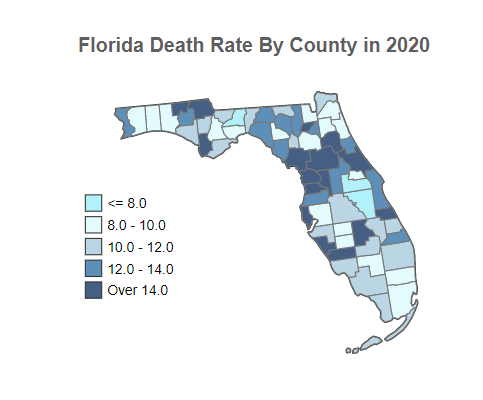 Florida Death Rate By County in 2020