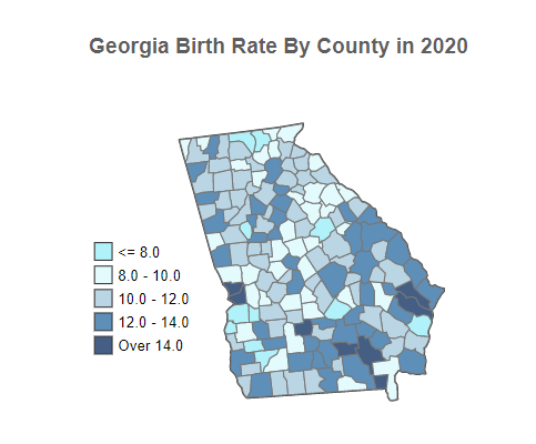 Georgia Birth Rate By County in 2020