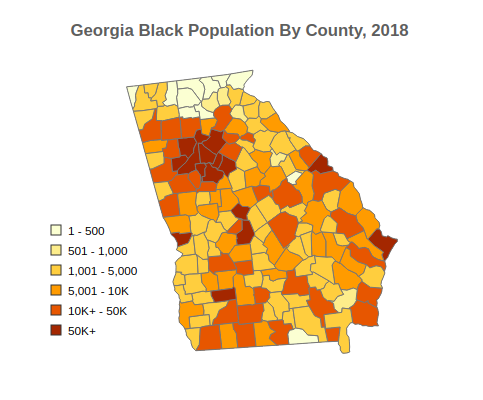 Georgia Black or African American Population By County, 2018