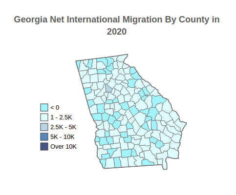 Georgia Net International Migration By County in 2020