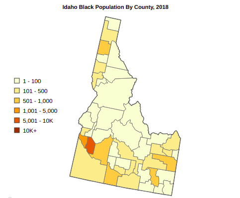 Idaho Black or African American Population By County, 2018