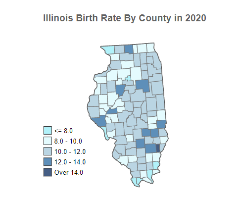 Illinois Birth Rate By County in 2020