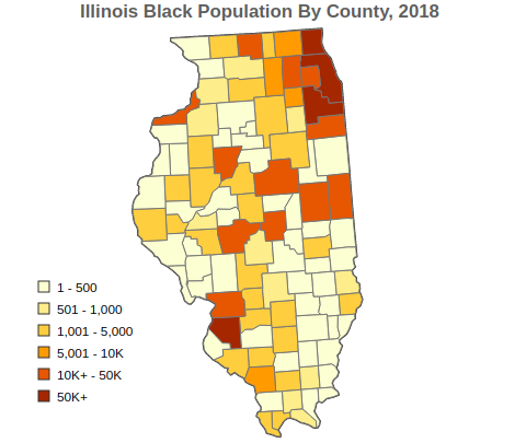 Illinois Black or African American Population By County, 2018