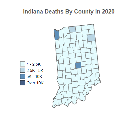 Indiana Deaths By County in 2020
