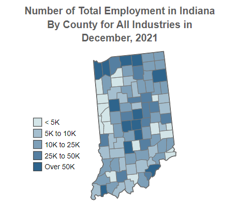 Indiana Number 
                                  of Total Employment for All Industries 
                                  By County December, 2021 (QCEW)