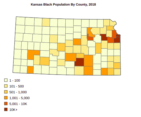 Kansas Black or African American Population By County, 2018
