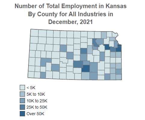 Kansas Number 
                                  of Total Employment for All Industries 
                                  By County December, 2021 (QCEW)