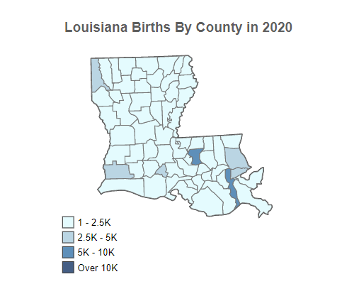 Louisiana Births By County in 2020