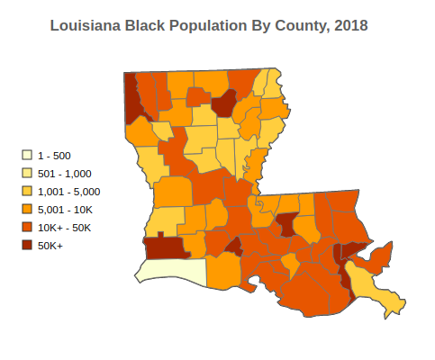 Louisiana Black or African American Population By Parish, 2018