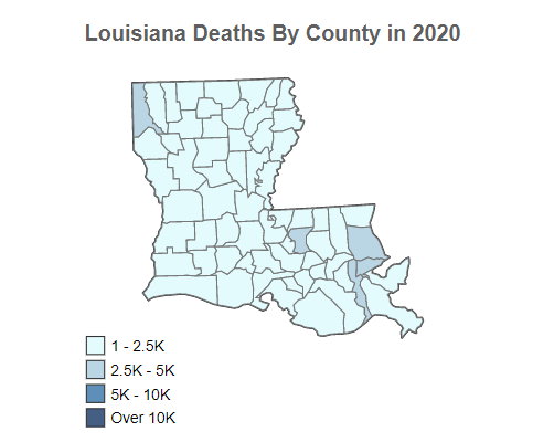 Louisiana Deaths By County in 2020