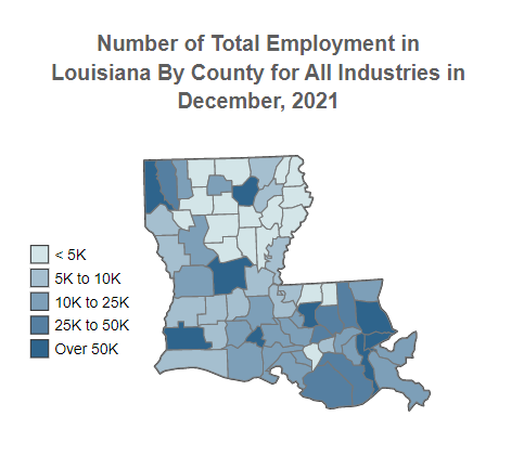 Louisiana Number 
                                  of Total Employment for All Industries 
                                  By County December, 2021 (QCEW)