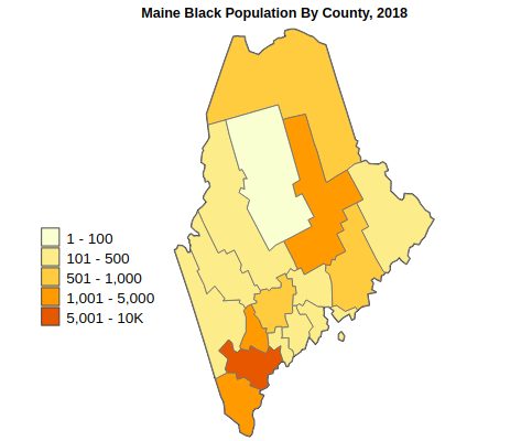 Maine Black or African American Population By County, 2018