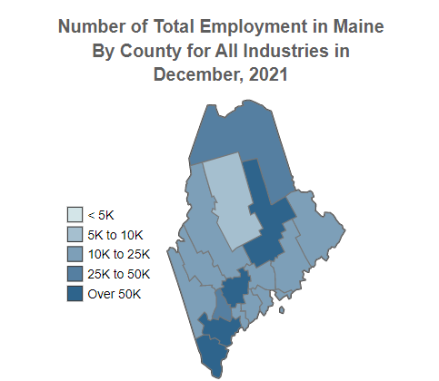 Maine Number 
                                  of Total Employment for All Industries 
                                  By County December, 2021 (QCEW)