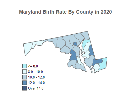 Maryland Birth Rate By County in 2020