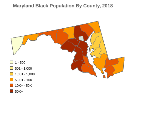 Maryland Black or African American Population By County, 2018