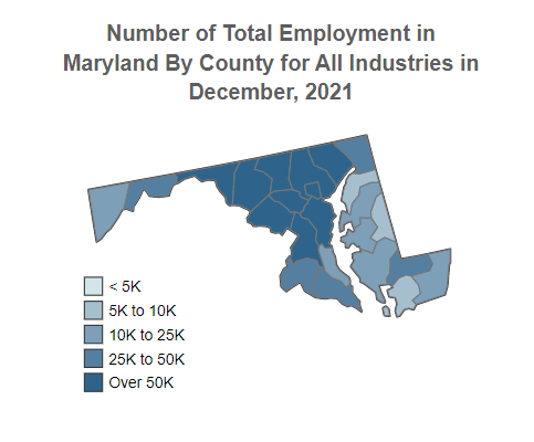 Maryland Number 
                                  of Total Employment for All Industries 
                                  By County December, 2021 (QCEW)