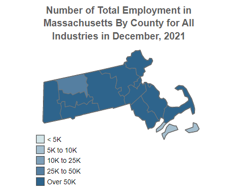Massachusetts Number 
                                  of Total Employment for All Industries 
                                  By County December, 2021 (QCEW)