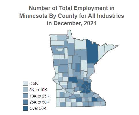 Minnesota Number 
                                  of Total Employment for All Industries 
                                  By County December, 2021 (QCEW)