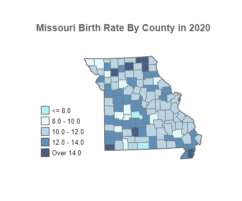 Missouri Birth Rate By County in 2020