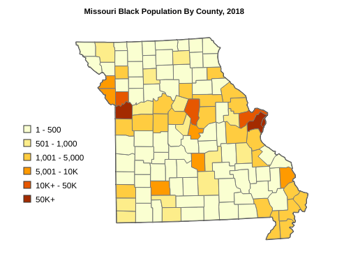 Missouri Black or African American Population By County, 2018