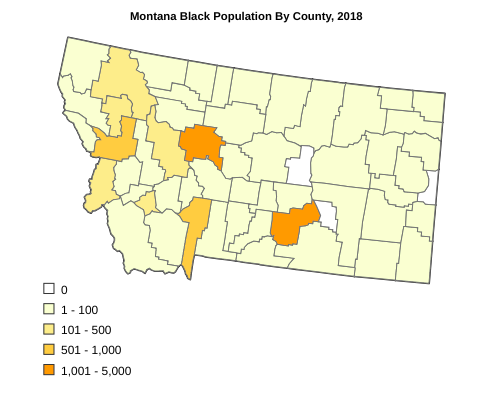 Montana Black or African American Population By County, 2018