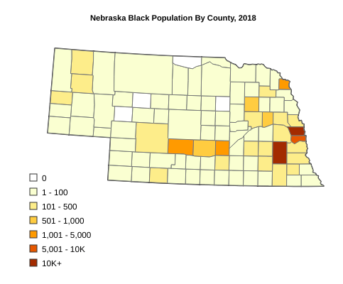 Nebraska Black or African American Population By County, 2018