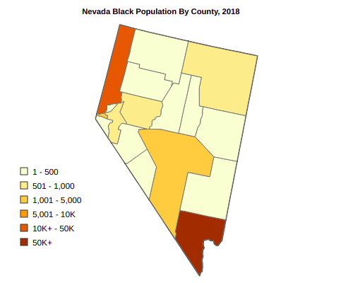 Nevada Black or African American Population By County, 2018