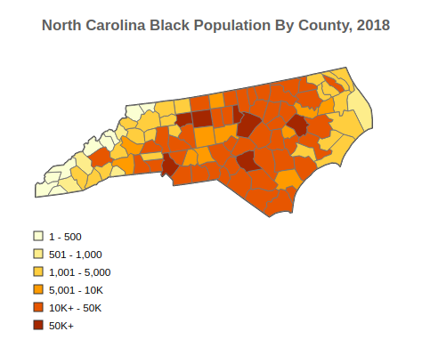 North Carolina Black or African American Population By County, 2018