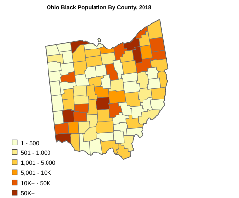 Ohio Black or African American Population By County, 2018