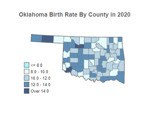 Oklahoma Birth Rate By County in 2020
