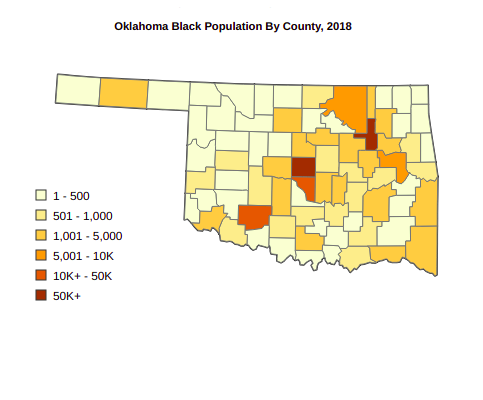Oklahoma Black or African American Population By County, 2018