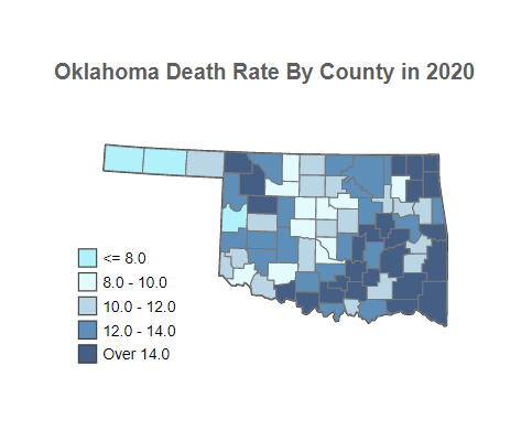 Oklahoma Death Rate By County in 2020