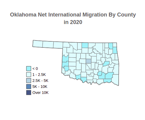 Oklahoma Net International Migration By County in 2020