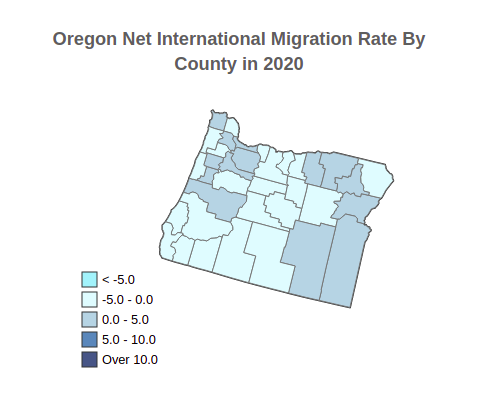 Oregon Net International Migration Rate By County in 2020