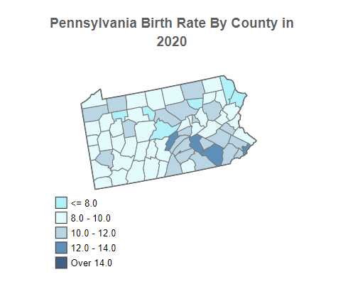 Pennsylvania Birth Rate By County in 2020