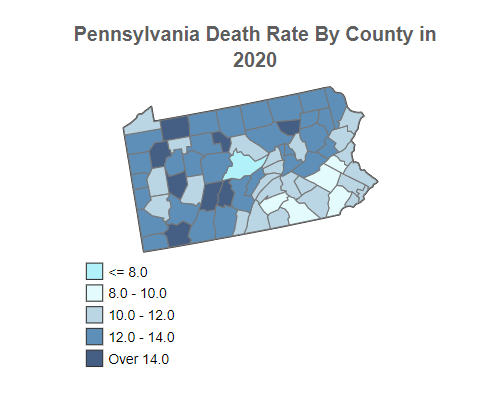 Pennsylvania Death Rate By County in 2020