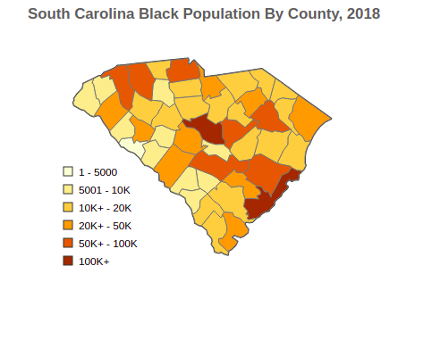 South Carolina Black or African American Population By County, 2018