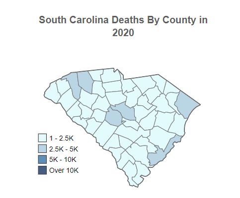 South Carolina Deaths By County in 2020