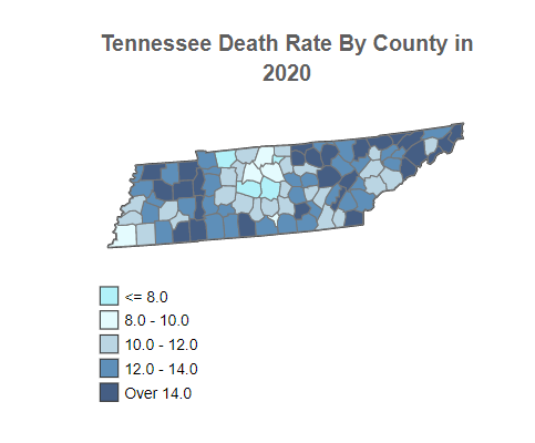 Tennessee Death Rate By County in 2020