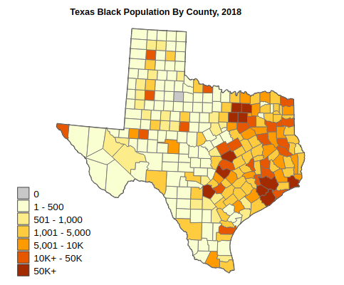 Texas Black or African American Population By County, 2018