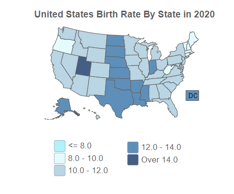 United States Birth Rate By State in 2020