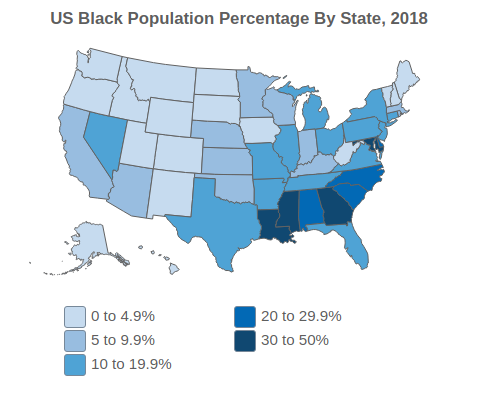 US Black Population Percentage By State, 2018