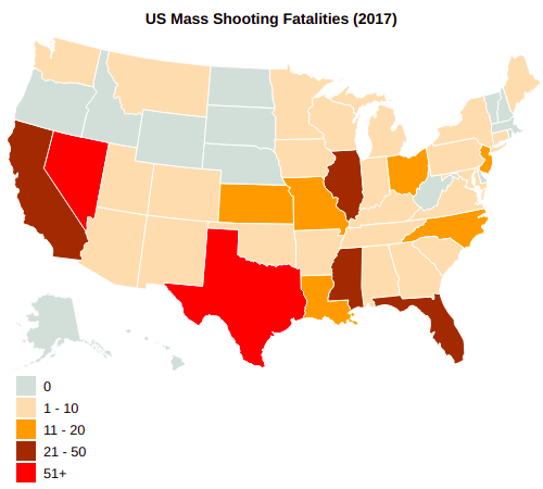 US Mass Shooting Fatalities By State (2017)